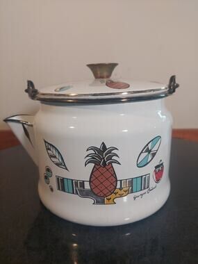 Vintage Georges Briard Enamelware AMBROSIA Teapot Pineapple Strawberry McM